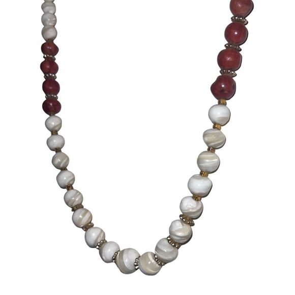 Vintage Murano Necklace Glass Beads Jewelry Red White